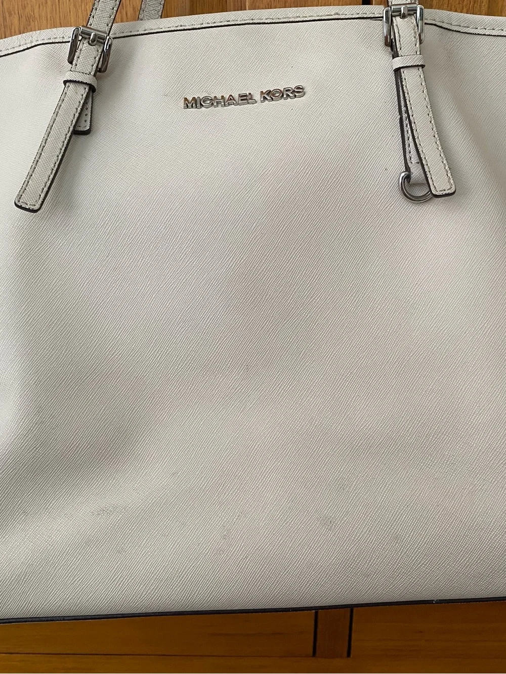 Michael Kors White Leather Shoulder Tote with Slim Straps